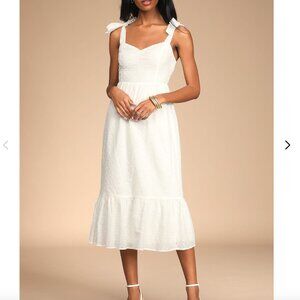 White Eyelet Tie-Strap Tiered Midi Dress
